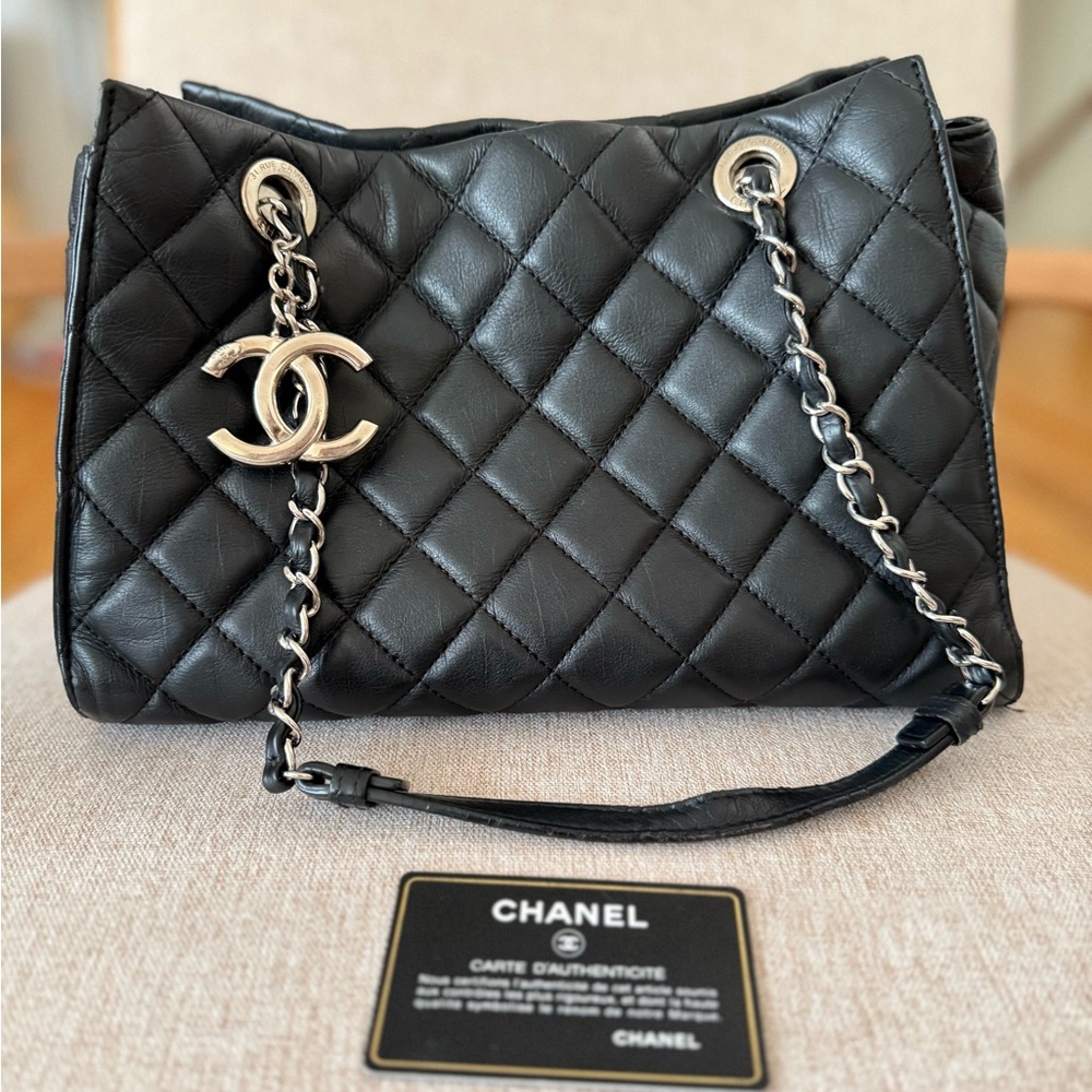 Chanel Classic Black Quilted Calfskin Shoulder Tote Bag
